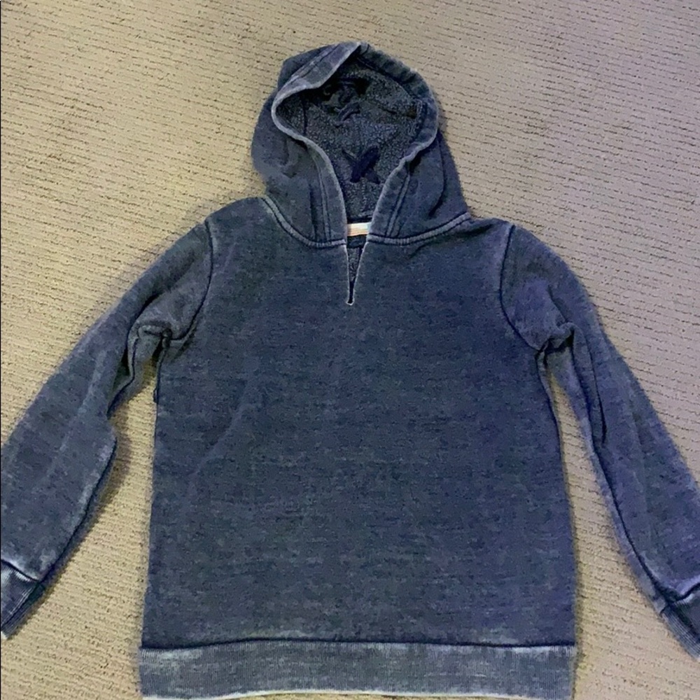 navy blue/grey sweatshirt.